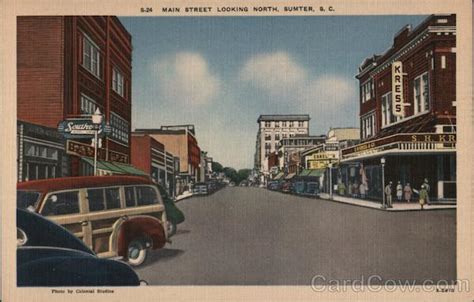 Main Street Looking North Sumter Sc Postcard