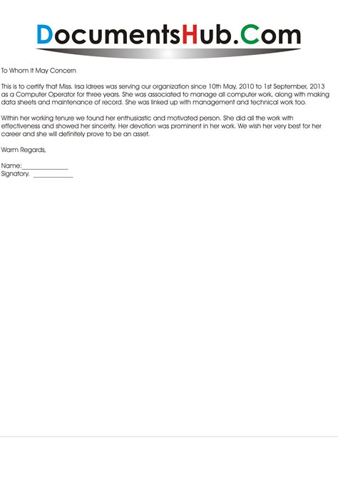 It is to certify that miss. Experience Letter for Computer Operator | DocumentsHub.Com