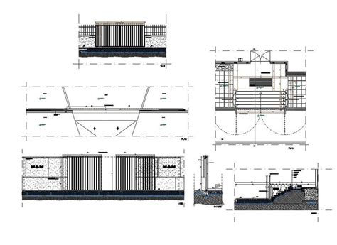 Fence With Gate Elevation Section And Auto Cad Details Dwg File Cadbull