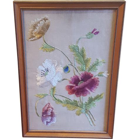 Vintage Embroidered Flowers on Linen Embroidery Floral Needlework : The ...