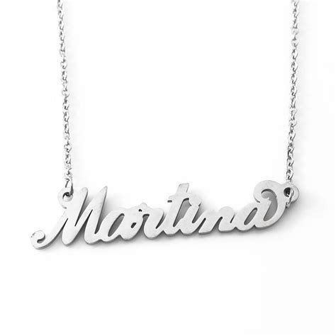 Martina Italic Silver Tone Name Necklace Personalized Etsy Uk