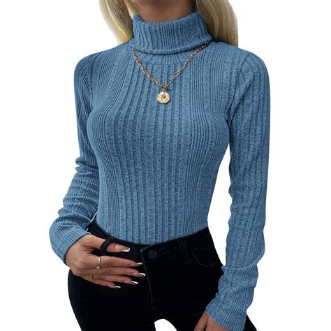 Mafulus Womens Turtleneck Sweaters Long Sleeve Pullover Ribbed Knit