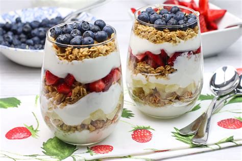 Granola And Yogurt Breakfast Parfaits With Fresh Fruit Swirls Of Flavor