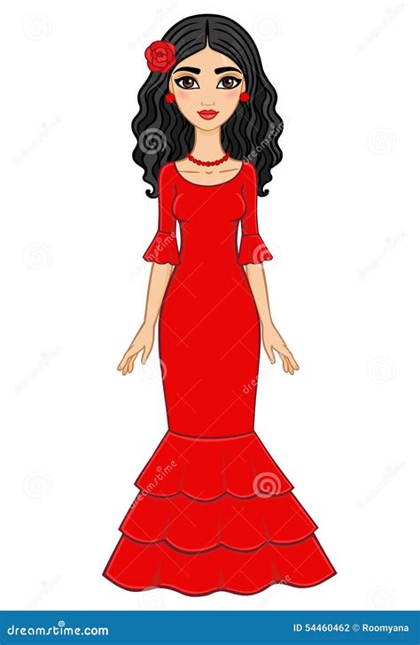 Animation Spanish Girl In A Red Dress Stock Illustration