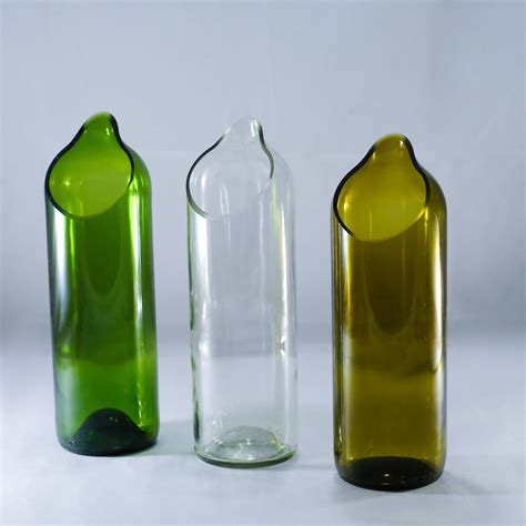 Glass Bottle Flower Vase Pot Made From Wine Bottle Olive Green Clear Etsy