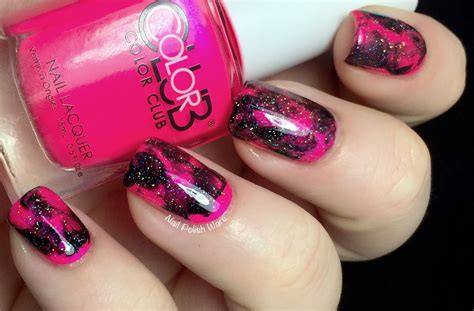 Hot Pink Smokey Nail Art Sparkly Polish Nails