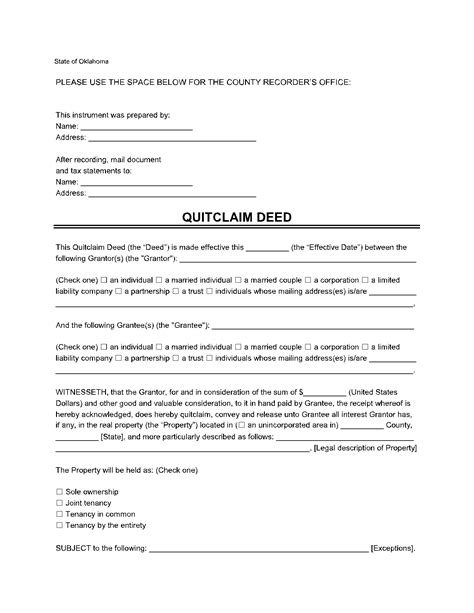 How To Fill Out Quit Claim Deed Oklahoma Printable Form Templates