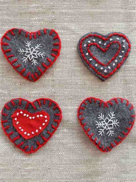 DIY Felt Heart Ornaments Tutorial Sew Historically