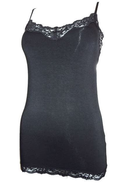 Marks And Spencer M 5 BLACK Lace Trim Secret Support Vest Top