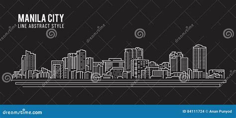 Cityscape Building Line Art Vector Illustration Design Manila City