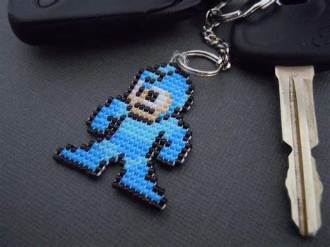 Megaman Pixel Keychain By Pixelosis On Deviantart Keychain Beading