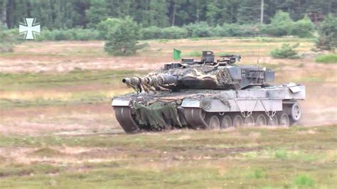 German Armed Forces Leopard 2a6 Main Battle Tanks Live Firing At