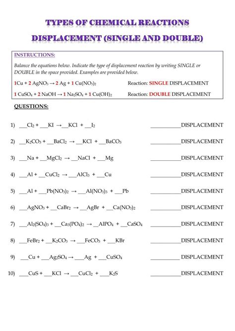 Types Of Reactions A Comprehensive Worksheet With Answers Style