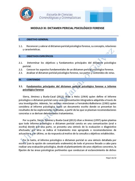 Módulo 11 Dictamen Pericial Psicológico Forense Pdf Sicología