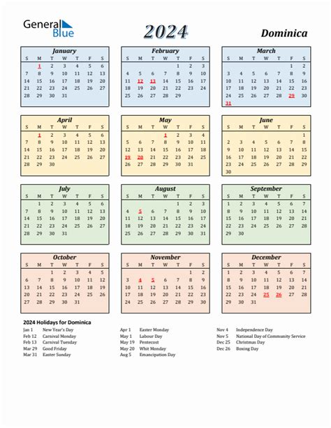 2024 Dominica Calendar With Holidays
