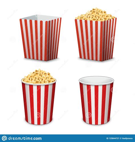 Popcorn Bucket Isolated Full And Empty Pop Corn Box For Cinema Stock
