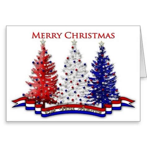 Patriotic Usa Christmas Greetings Trees Greeting Card Patriotic