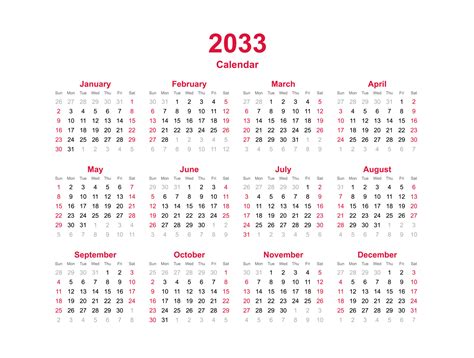 Año Calendario 2033 8111050 Vector En Vecteezy
