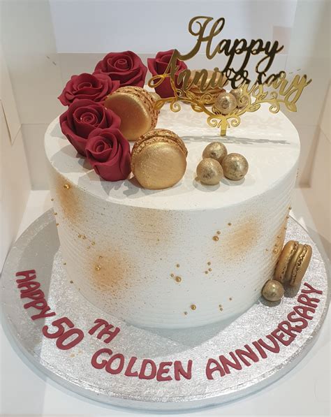 Red And Gold 50th Anniversary Fresh Cream Cake Cb Rc145 Cake Boutique