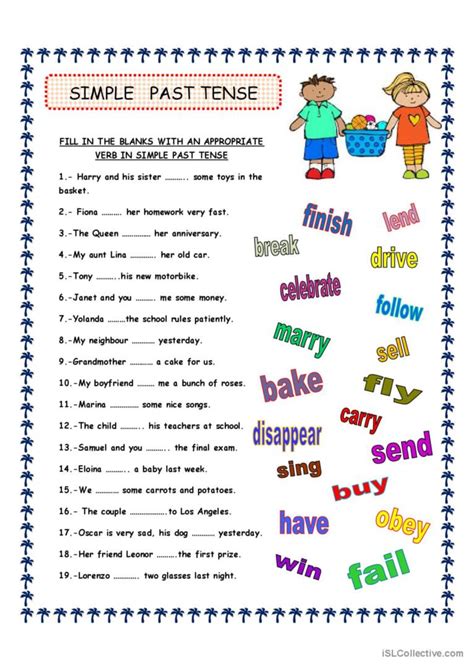 Simple Past Tense Worksheet Worksheets For Kindergarten