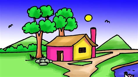Easy Kids Drawing Tutorial How To Draw Simple Village Scenery Step By