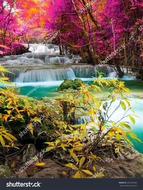 Beautiful Waterfall In Autumn Forest Stock Photo 262245206