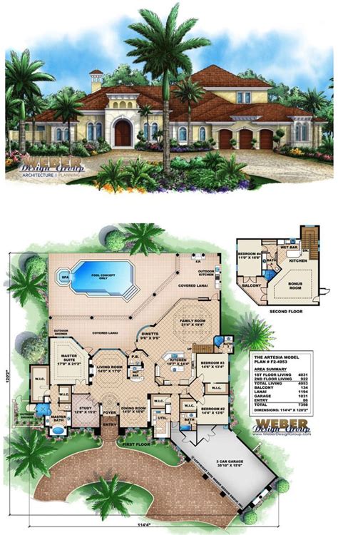 Mediterranean House Plan 2 Floor Mediterranean Home Floor Plan