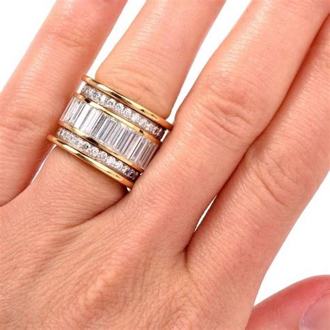 Wide Round Baguette Diamond Wide Eternity Band Ring Wide Diamond Wedding Bands Baguette Ring