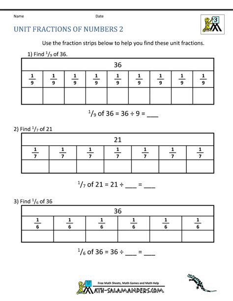 Unit Fraction Of Numbers 3rd Grade