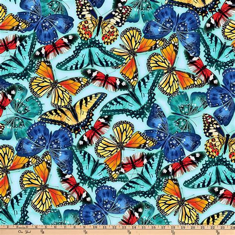 Butterfly Fabric Studio E Butterfly Vortex Large Butterflies Blue 100