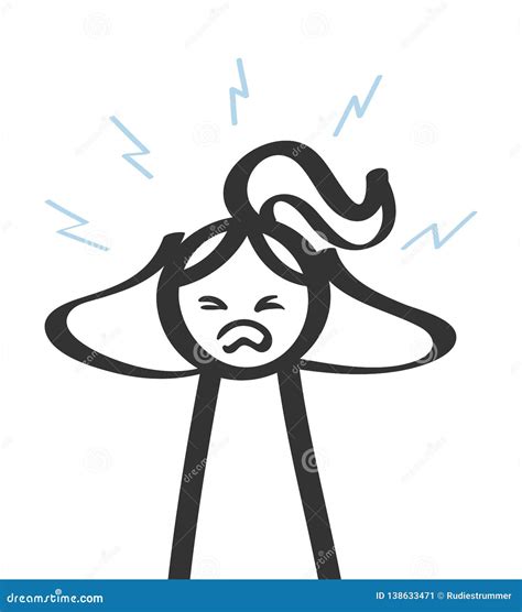 Angry Woman Screaming Female Stick Figure Tearing Her Hair Stock