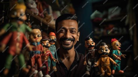 Premium Ai Image Indian Puppeteer And Vibrant Handmade Puppets Bring