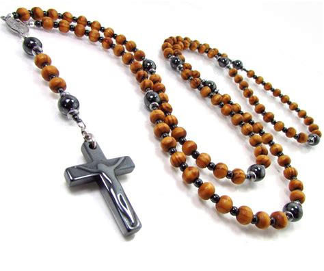 10 Decade Rosary Wood And Hematite Handmade Rosary For Men Or Women