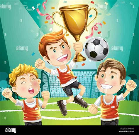 Los Niños Campeón De Fútbol Con Ganadores Trophy Sporting Personaje De