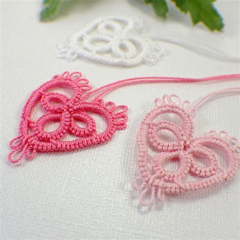 Pinks And White Heart Tatting Motif Embellishment Applique Lace