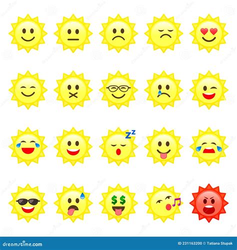 Sun Smile Emoticon Cartoon Set Vector Icons Different Character Or