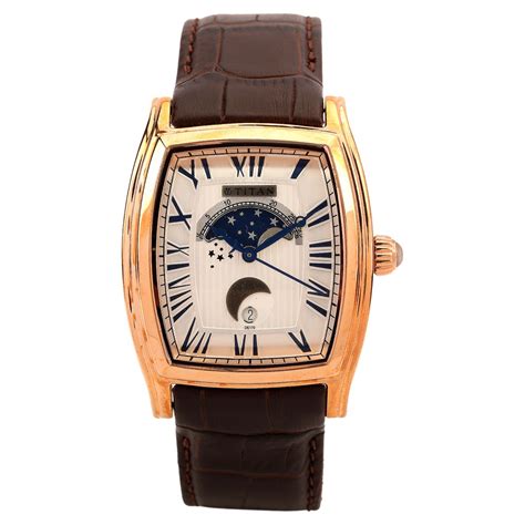 buy titan analog moonphase white dial leather strap watch for men 1661wl01 official online store