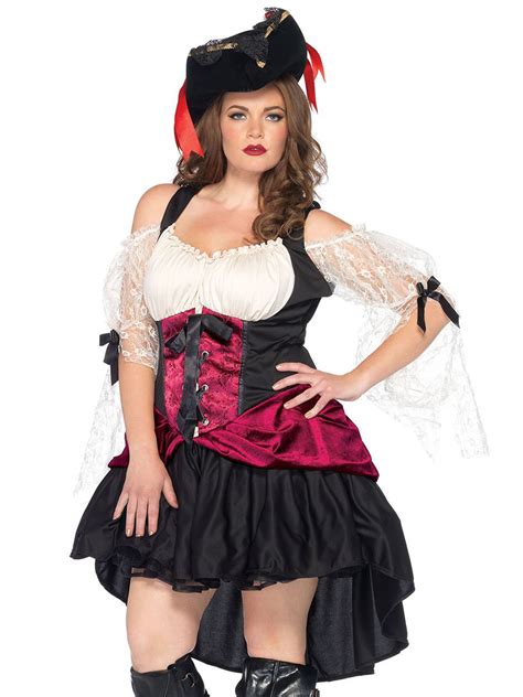 womens plus size sexy pirate wench halloween costume complete set includes hat