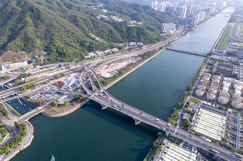 Epic Aerial View Of The Shing Mun River And The Sha Tin Sewage