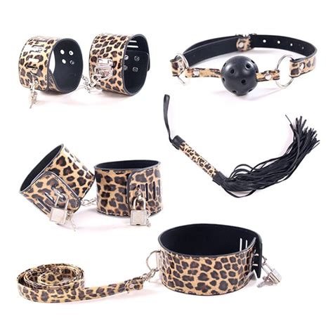 Sex Toy For Couples Leopard Grain Adult Game 5pieceset Handcuffs Whip