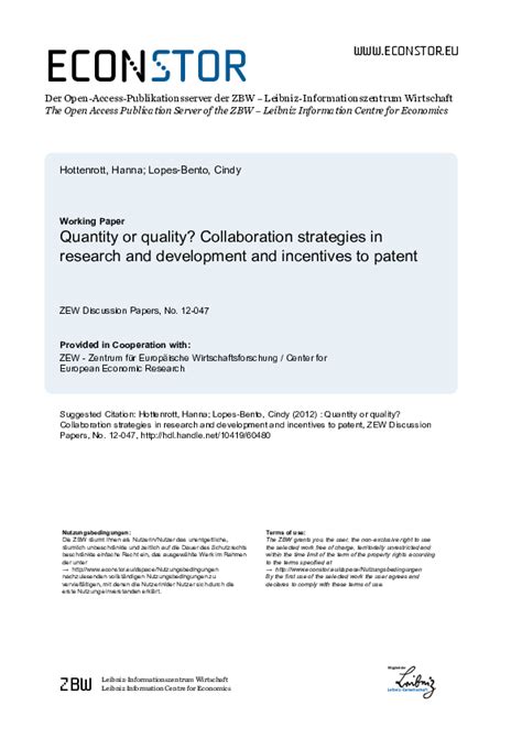 (PDF) Quantity or Quality? Collaboration Strategies in Research and Development and Incentives ...