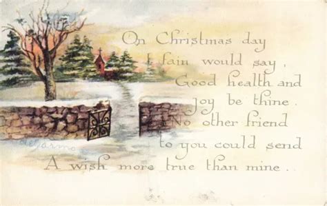 Merry Christmas Greetings Snowy Winter Scene Poem Vintage Postcard 6