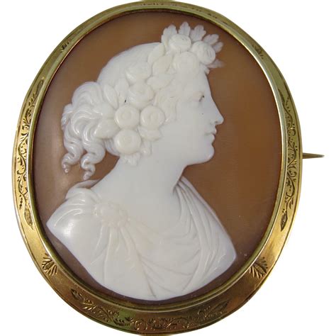 Antique 14k Yellow Gold And Shell Cameo Brooch Pin From Historicshop On