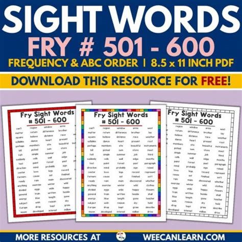 All Fry Sight Word List Alphabetical And By Grade Level Free Download