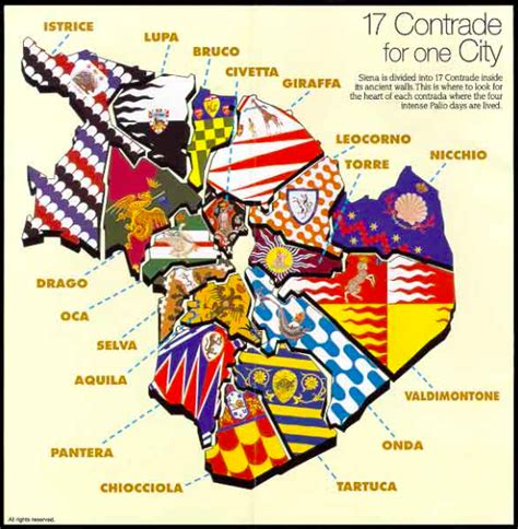 Map Of The 17 Different Contradas In Siena Showing Their Flag Colours