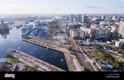 Aerial View Of Cruise Port And Downtown Area In Tampa Florida Stock