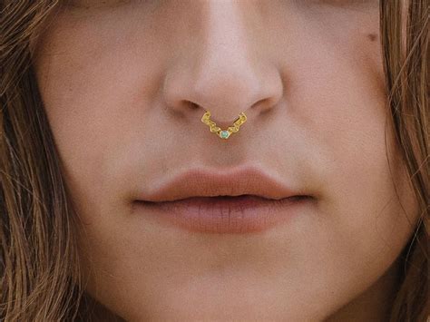 Gold Septum Ring Daith Jewelry Gold Nose Ring Septum Etsy Israel