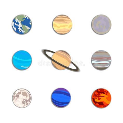 Vector Set Of Cartoon Planet Icons Isolated On White Background Space