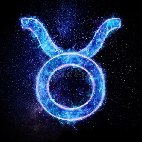 Taurus Zodiac Sign Icon Blue Neon Hologram On A Dark Background Of The