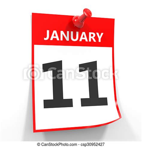 11 January Calendar Sheet With Red Pin 11 January Calendar Sheet With